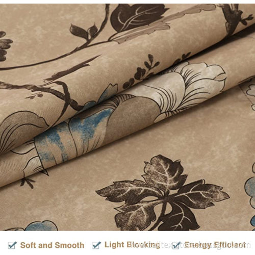 24'' Length Vintage Floral Brown Blue Kitchen Curtain